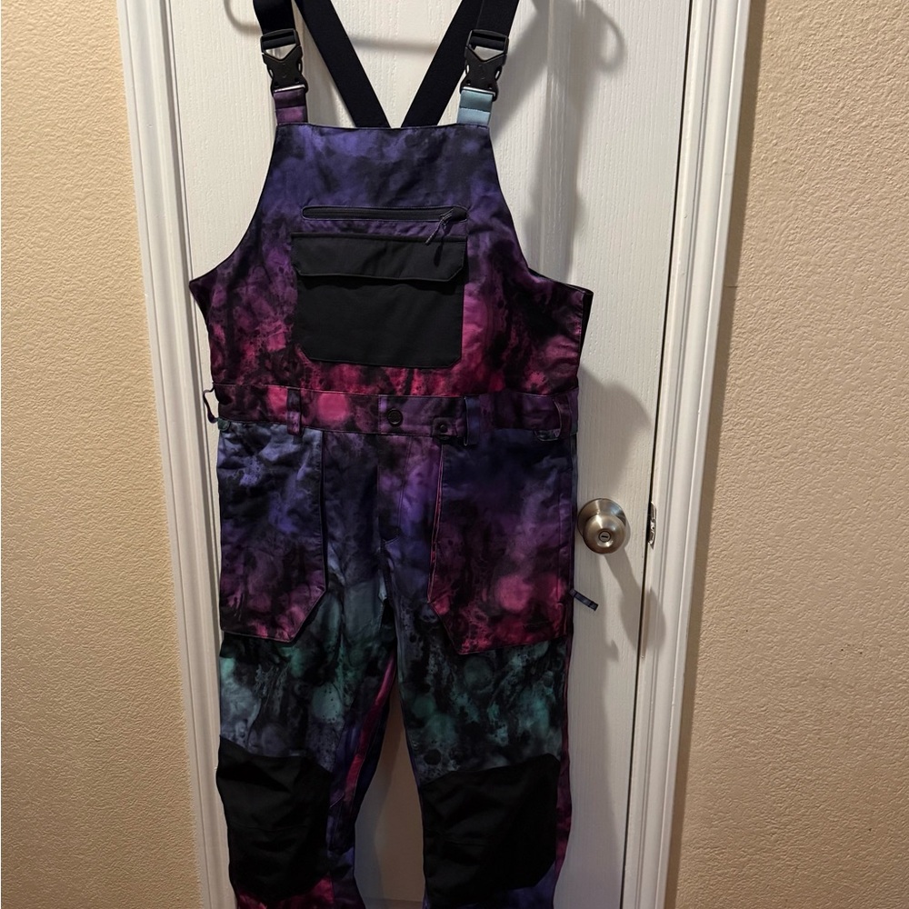 Volcom Multicolor Tie-Dye Snow Bib Jumpsuit - Purple, Teal, Black